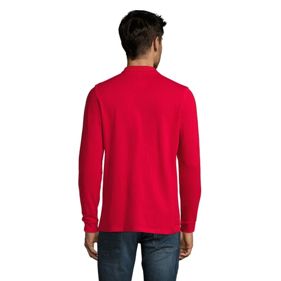SOLS Mens Perfect Plain Pique Long-Sleeved Polo Shirt (Red) - Image 2