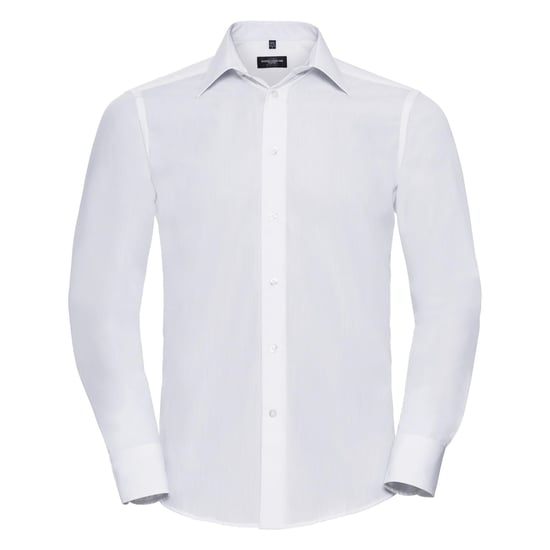 Russell Collection Mens Long Sleeve Poly-Cotton Easy Care Tailored Poplin Shirt (White) - Image 1