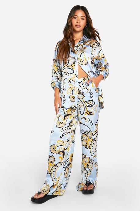 Paisley Satin Wide Leg Trouser