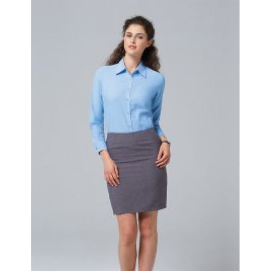 Russell Collection Ladies/Womens Long Sleeve Easy Care Oxford Shirt (Oxford Blue) - Image 4