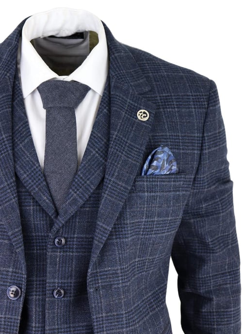 Traje de tweed de tres piezas a cuadros azules para hombre, Peaky Blinders, estilo Gatsby de los años 20, corte entallado - Image 5