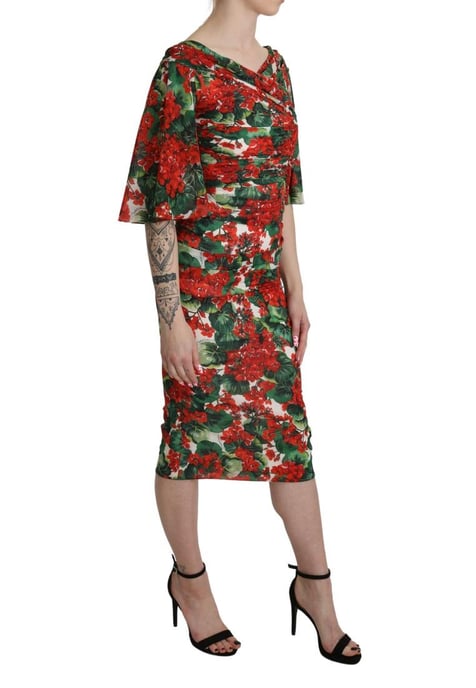 Vestido midi entallado de seda elástica con flores rojas para mujer de Dolce & Gabbana - Image 3