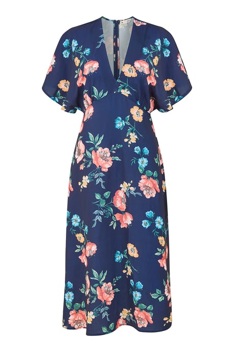 Navy Floral Kimono Midi Dress