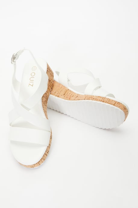 White Faux Leather Sporty Wedges