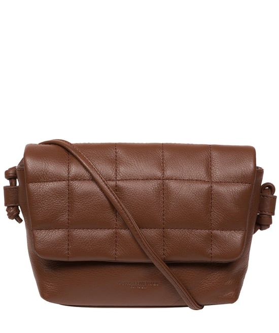 'Zoey' Dark Tan Nappa Leather Cross Body Bag