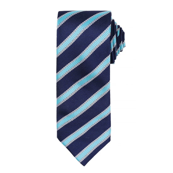 Premier Mens Waffle Stripe Formal Business Tie (Pack of 2) (Navy/ Turquoise) - Image 1