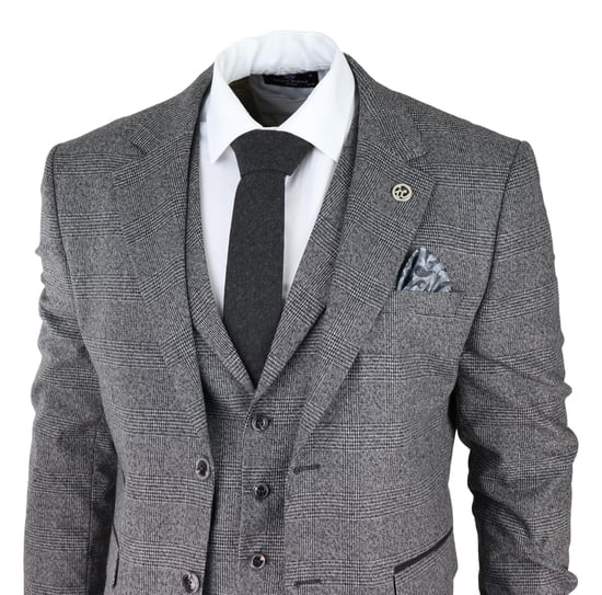Traje de tres piezas gris para hombre, traje de boda clásico a medida con cuadros Príncipe de Gales - Image 3