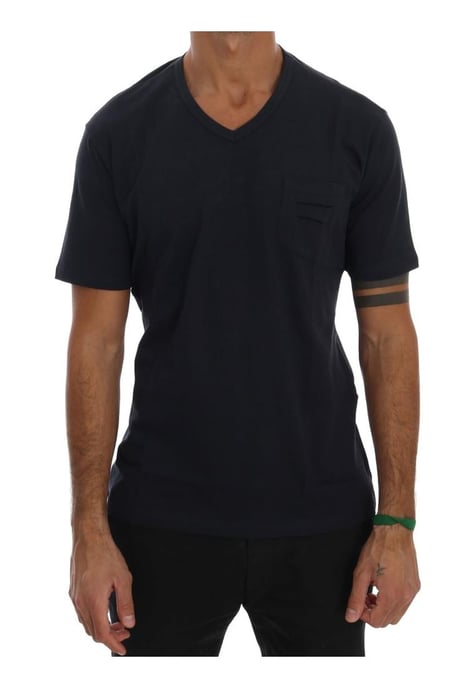Camiseta de algodón azul de cuello en V para hombre Daniele Alessandrini - Image 1