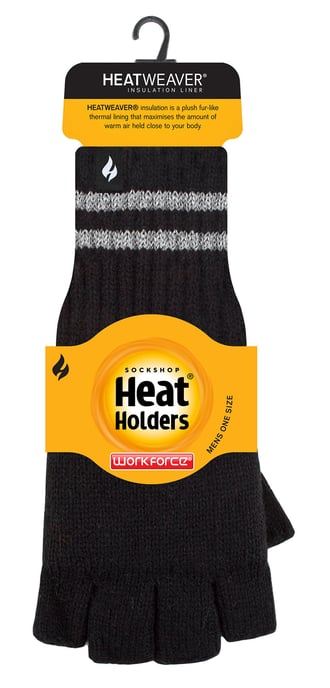 Guantes reflectantes de punto sin dedos para hombre en invierno | Calentadores | Guantes de trabajo térmicos Hi Viz - Negro - Image 2