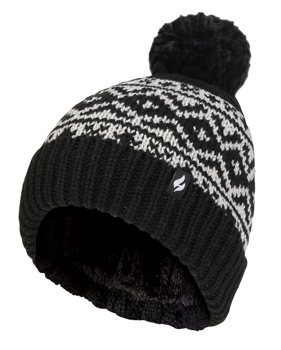 Gorro de mujer con estampado | Calentadores | Tejido de punto grueso con forro polar Heatweaver | Estilo Billingen - Negro - Image 1