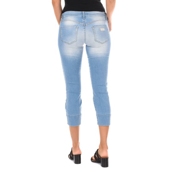 Women's worn-effect pirate pants made of elastic fabric 10DB50294