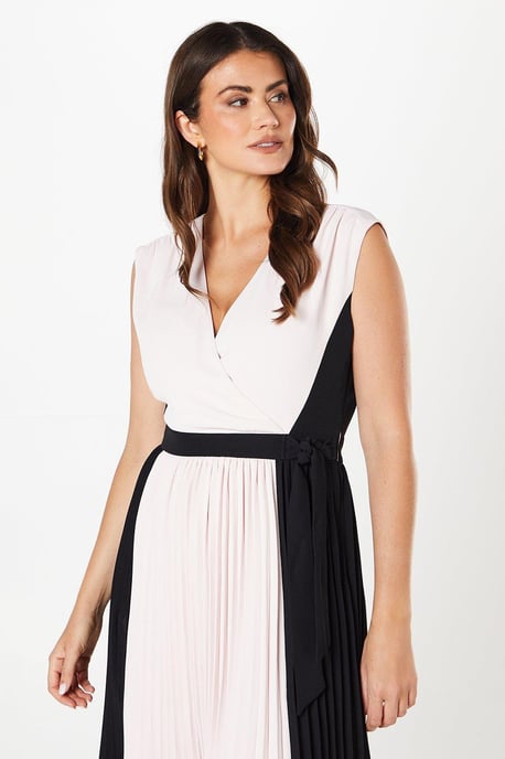 Colour Block Pleated Midaxi Dress