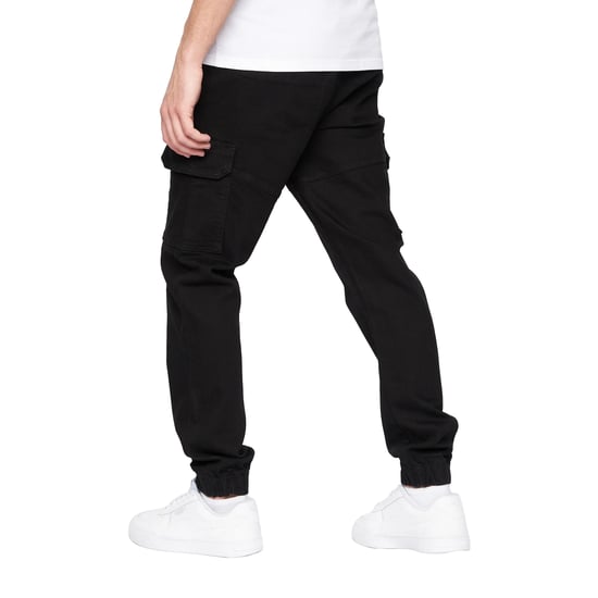 Crosshatch Mens Malimore Cuffed Ankle Cargo Jeans (Solid Black) - Image 2