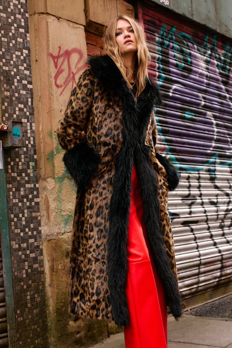 Leopard Faux Fur Longline  Coat