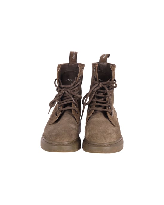 Alexander Mcqueen Lace Up Combat Boots in Khaki Suede - Image 2