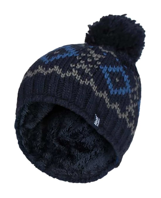 Mens Fleece Lined Thermal Winter Warm Beanie Bobble Hat with Pom Pom - Image 1