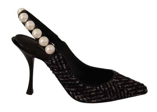 Zapatos de tacón slingback para mujer en negro, gris y perlas de Dolce & Gabbana - Image 1