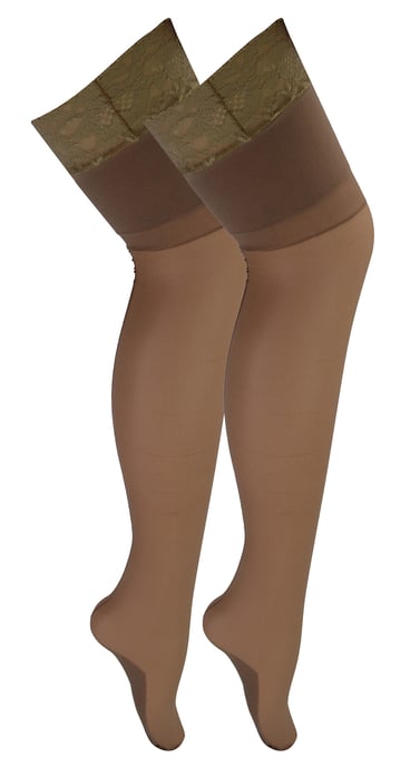 2 Pares Multipack Medias de Mujer con Costura y Encaje | Sock Snob | Medias Altas para Mujer - Nude / Nude - Image 1