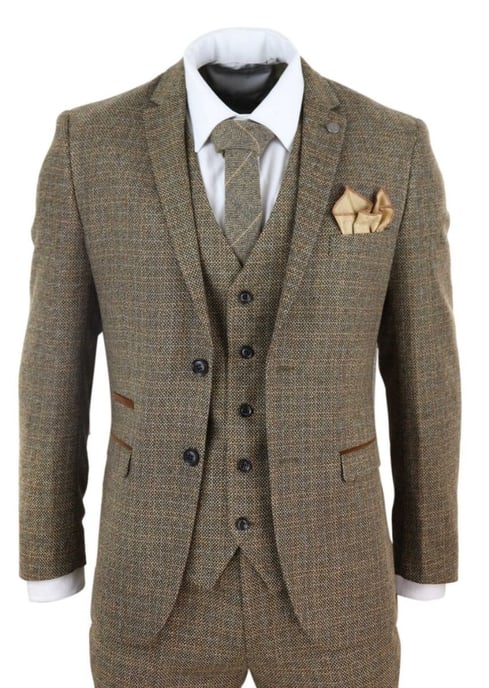 Traje retro vintage de tweed marrón a cuadros para hombre de 3 piezas - Image 1