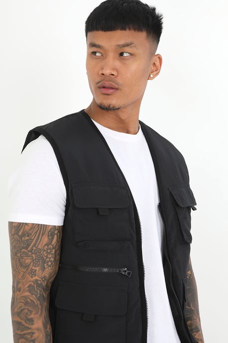 Black 'Whiskey' Utility Style Padded Vest