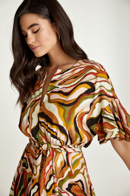 Vestido estampado color ladrillo con mangas con volantes - Image 5