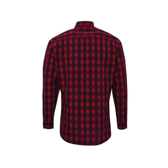 Premier Mens Mulligan Checked Cotton Long-Sleeved Shirt (Red/Navy) - Image 2