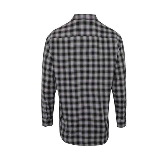 Premier Mens Mulligan Checked Cotton Long-Sleeved Shirt (Steel/Black) - Image 2