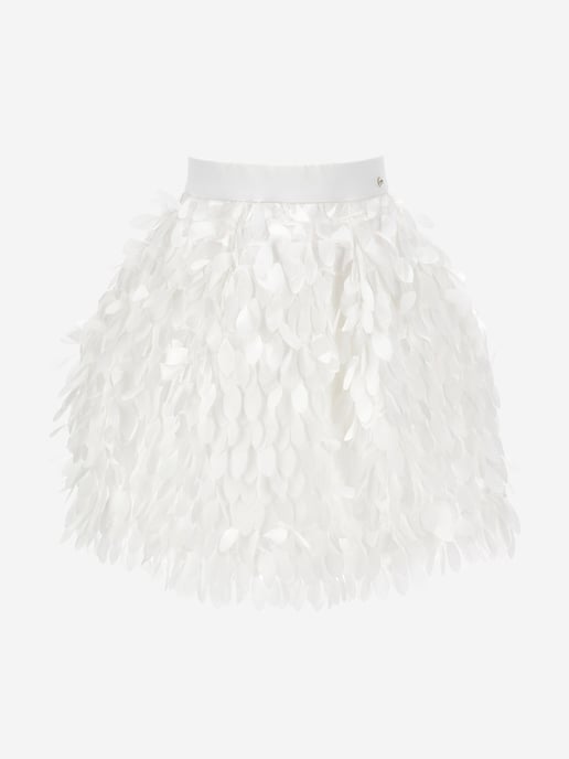 Monnalisa Girls Satin Leaf Skirt in Ivory