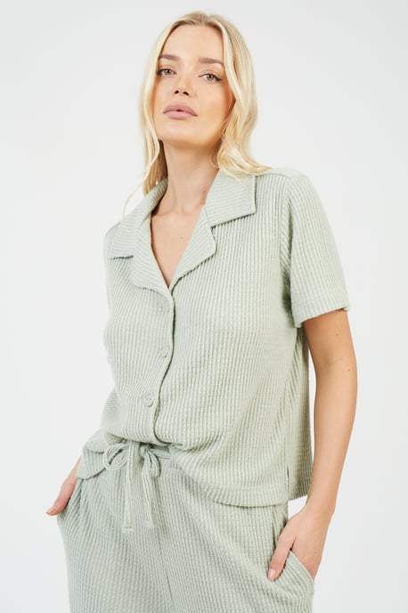 Pale Green 'Winnen' Waffle Button Shirt & Trouser Co Ord