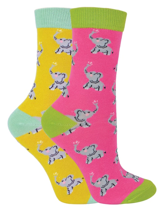 Miss Sparrow - Pack de 2 calcetines de bambú con dibujos de animales - Elefantes - Image 1