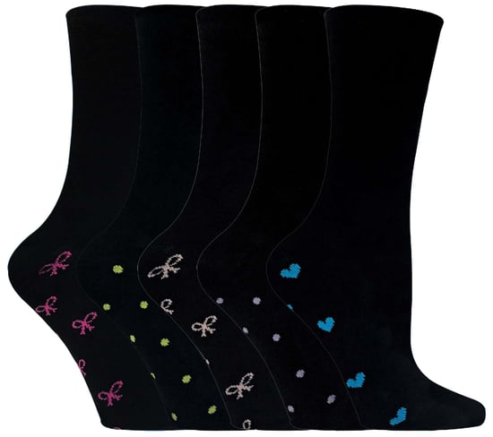 Señoras / Mujeres Negro Algodón Rico Lindo Vestido Calcetines con Lazos y Corazones - Image 1