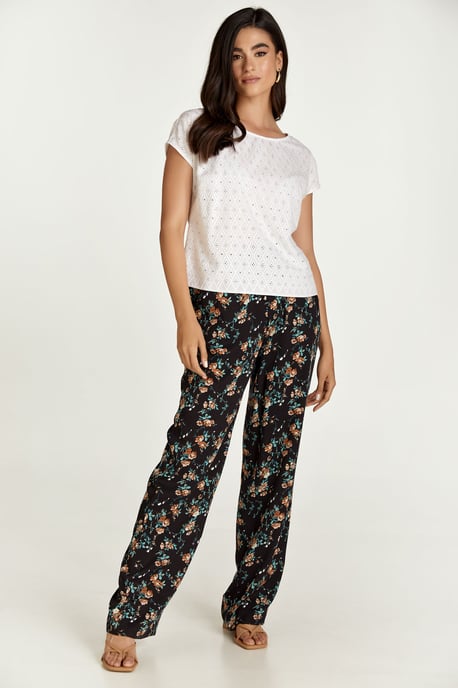 Pantalones anchos con print de flores negros - Image 1
