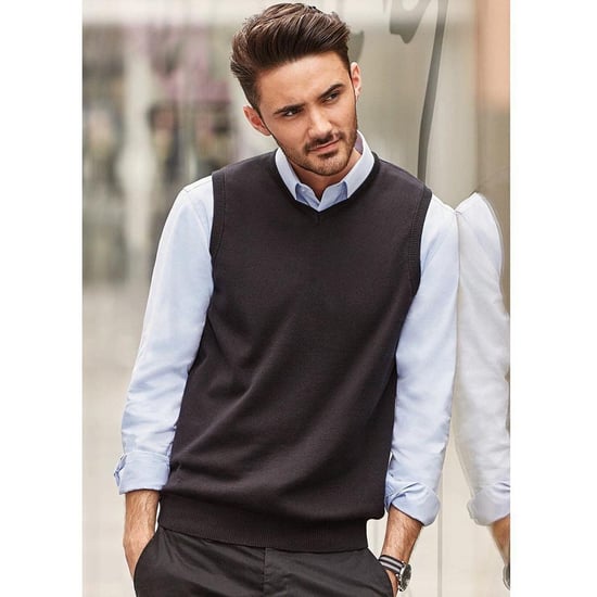 Russell Collection Mens V-Neck Sleevless Knitted Pullover Top / Jumper (Charcoal Marl) - Image 4