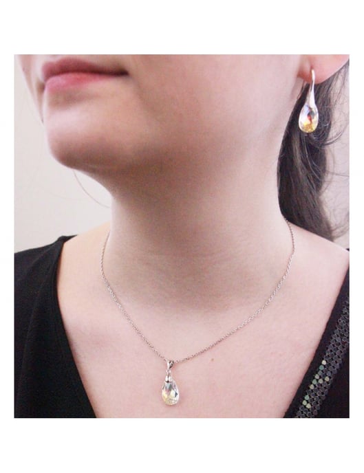 Pendientes de gancho en forma de lágrima - Plata y blanco brillante - Image 6