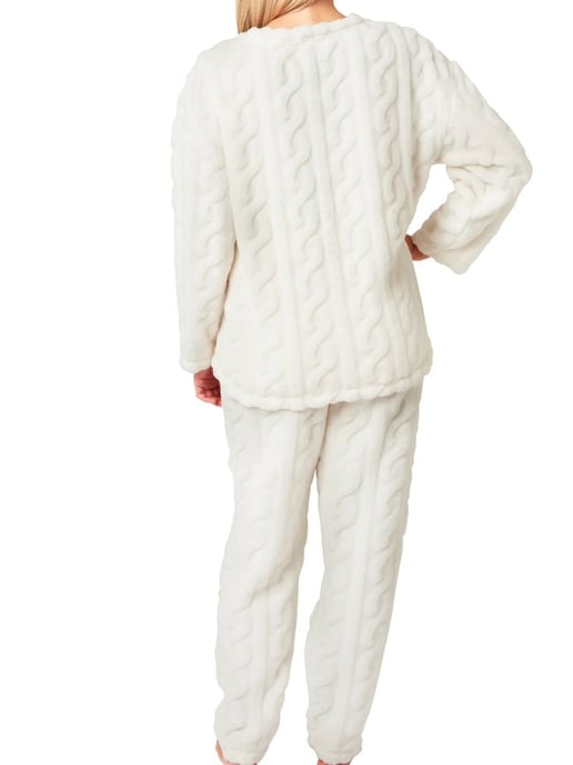 Cable Knit Long Sleeve Fleece Pyjama Set