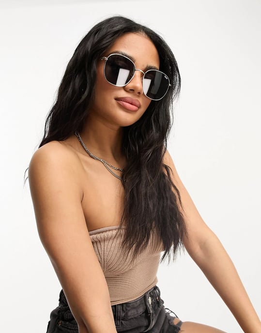 Quay Mens Jezabell Round Sunglasses In Gold/Smoke - Image 3