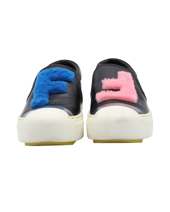 Fendi FF Shearling Fur Slip-On Sneaker in Black Leather - Image 2