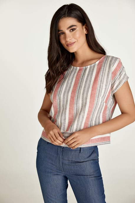 Coral Striped Linen Style Top