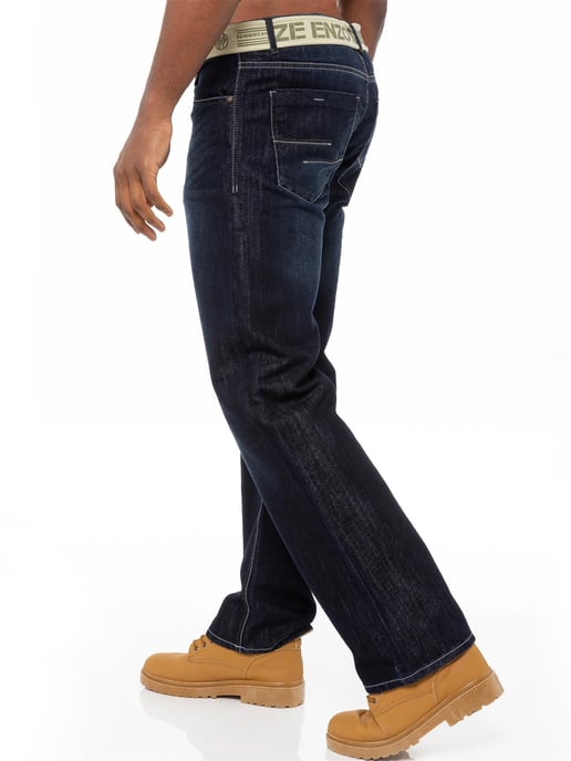 Enzo | Jeans de mezclilla de corte regular para hombre con cinturón - Azul oscuro - Image 4