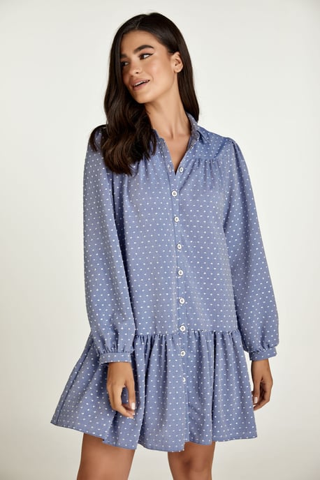 Vestido Bordado Estilo Denim con Botones - Image 1