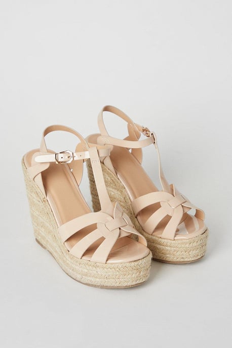 Faith: Honey T Bar High Espadrille Wedge Sandals