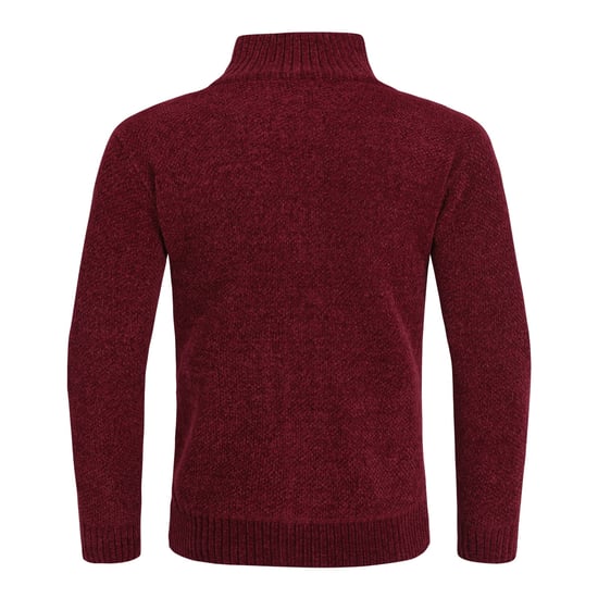 Men's Cardigan with Zip and Stand-Up Collar, Lined Chunky Knit Pullover Red - Image 3