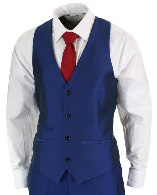 Traje Clásico Brillante Azul Real de Tres Piezas para Hombre - Image 4