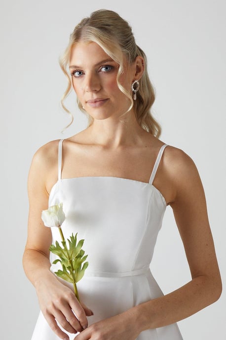 Bandeau Twill Mini With Full Overskirt Wedding Dress