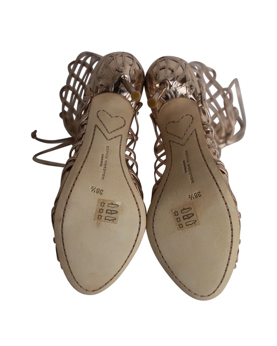 Sophia Webster Delphine Metallic Cage Lace-up Sandals in Gold Leather - Image 6