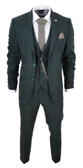 Traje de lana de 3 piezas para hombre, de tweed verde oliva y cuadros, Peaky Blinders, estilo Gatsby de los años 20 - Image 2