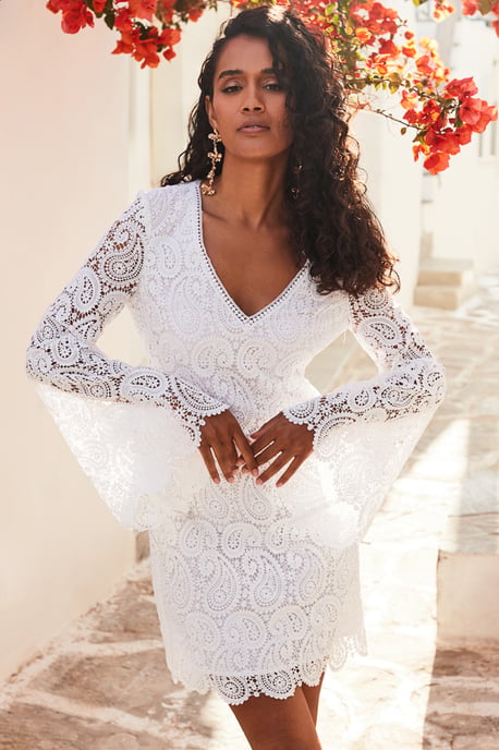 Ivory Paisley Luxe Lace Flared Sleeve Shift Dress - Image 3
