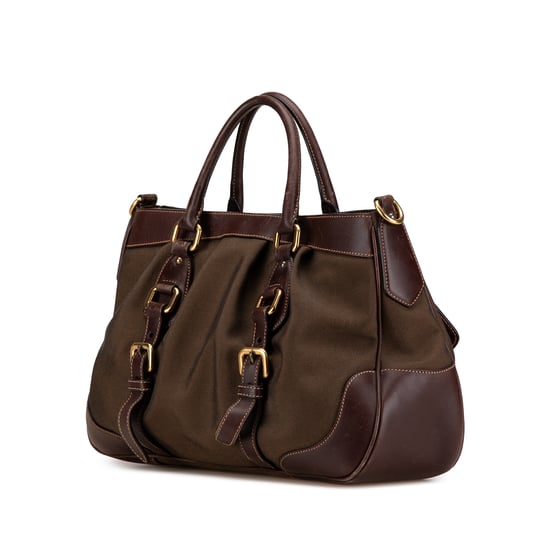 Vintage Prada Canapa Logo Satchel Brown - Image 2