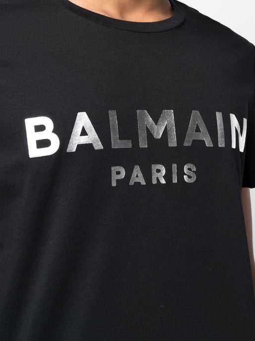 Camiseta negra con logo estampado de Balmain Silver - Image 4