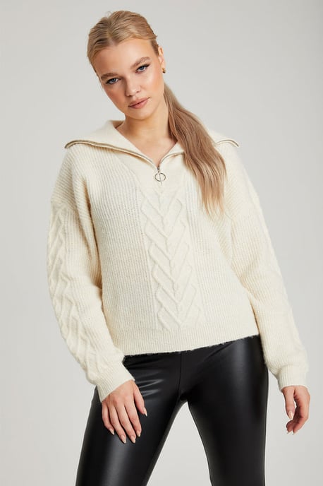Oatmeal Cable Half Zip Jumper